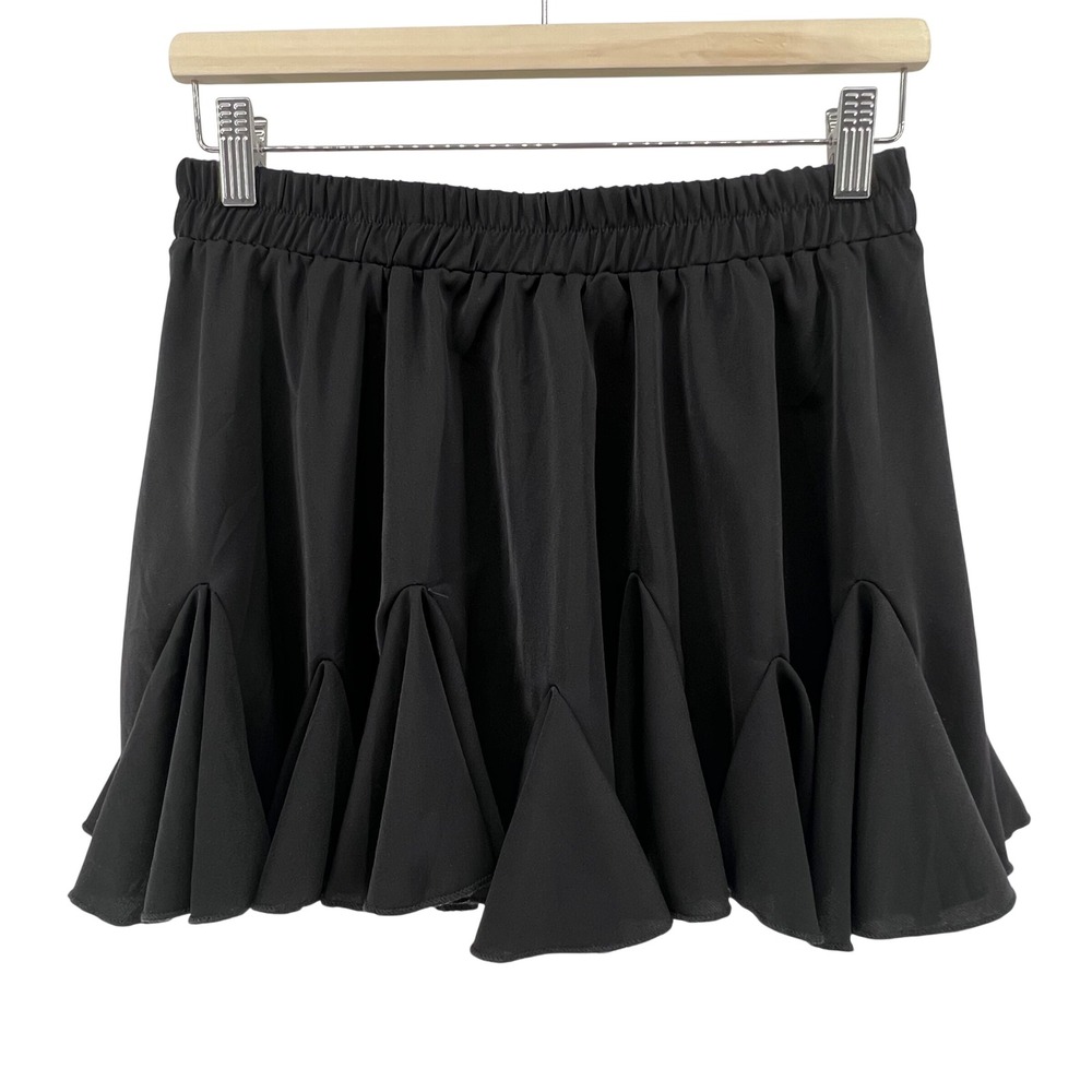 Avid Love Black Pleated Godet Mini Skirt Elastic Waist Flared Size Large